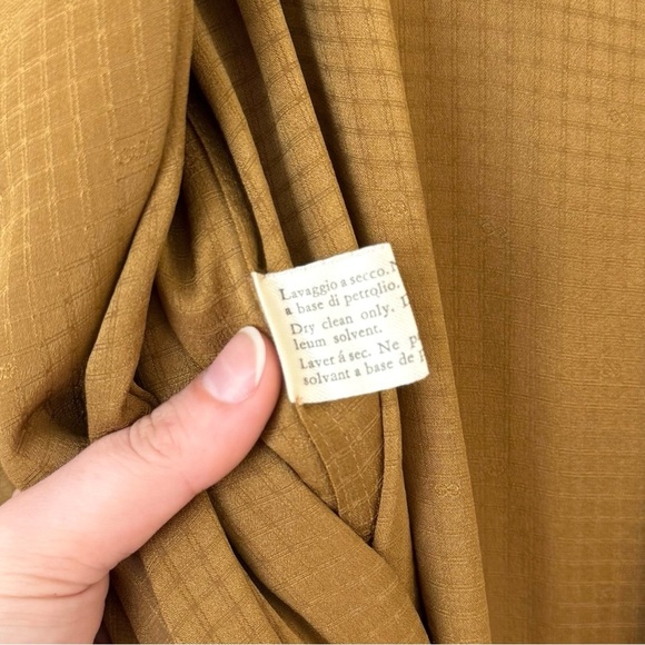 Gucci 1970s Vintage Men’s 52 Silk Robe Long Line Tonal Micro Logo Amber Tan - Picture 6 of 11